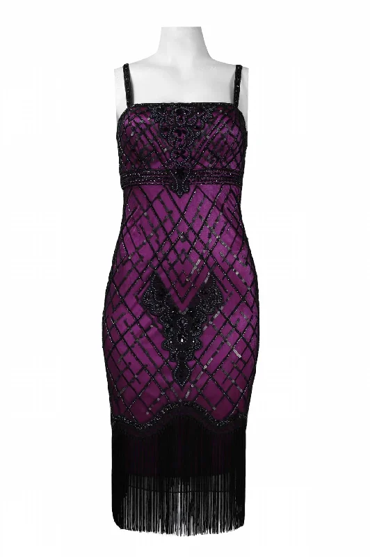 Beaded Sequin Fringe Empire Party Dress In Black Raspberry Tunics Chic elegant