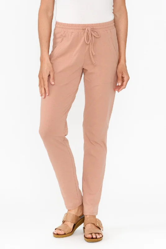 Timmy Beige Cotton Drawstring Pants Cozy Jogger Leggings