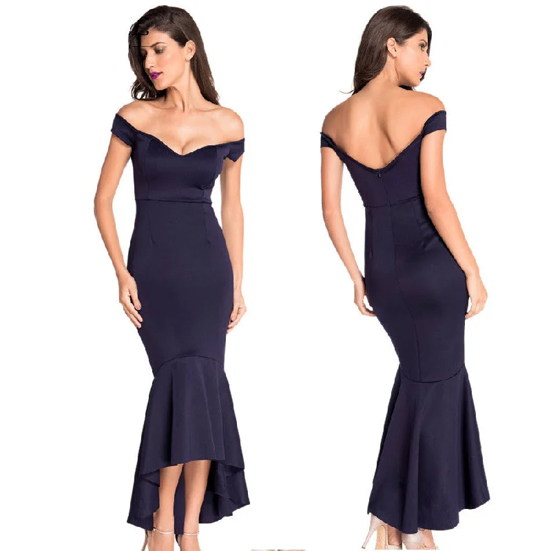 Elegant Long Party Dresses Nary Blue Gown Long Dress Party Evening Elegant Women Bodycon Mermaid Dress Off Shoulder Bodycon Fitted Nightout