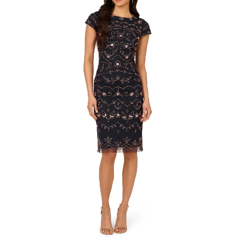 Womens Floral Beaded Cocktail And Party Dress Tunics Top Casual