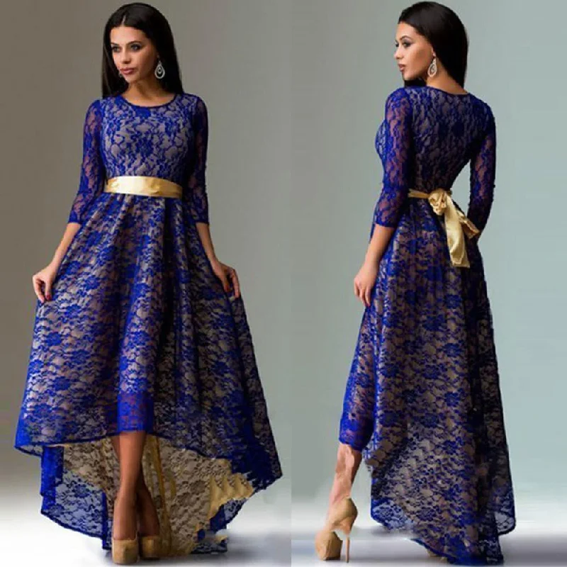 ing High Women Dresses Summer O-neck 3/4 Sleeve Slim Asymmetry Swallowtail Lace Party Dress Vestidos Tunics Designer luxury