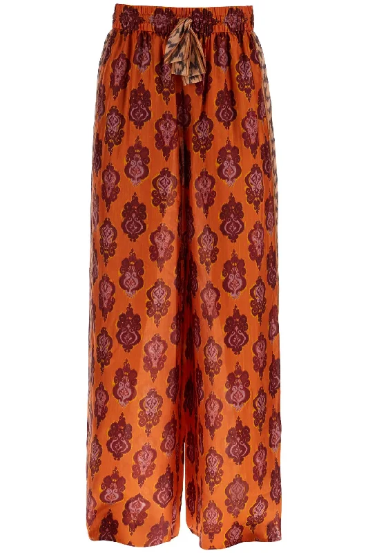 Zimmermann Women's High Waist Wide Leg Ikat Print Silk Pants Classic Flared Pants