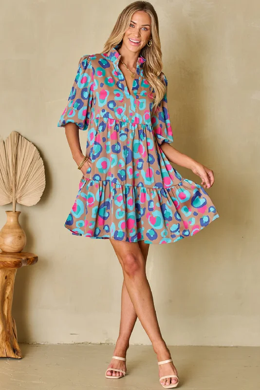 Boho Leopard Print Ruffled Dress Tunics Stylish elegant