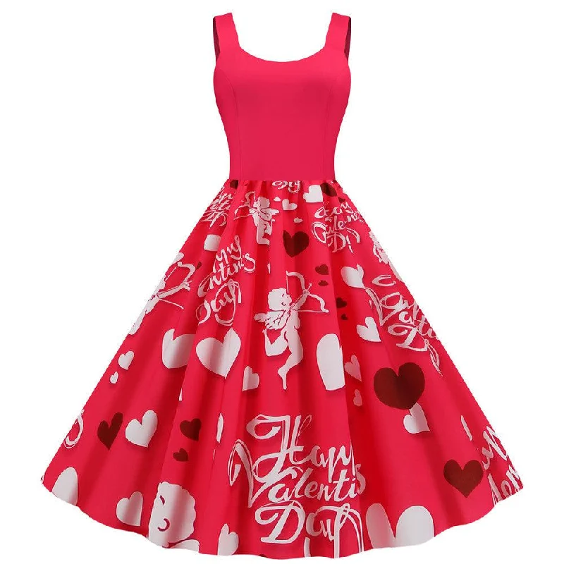 Valentine's Day print party dress Off-the-shoulder Chic Trendy