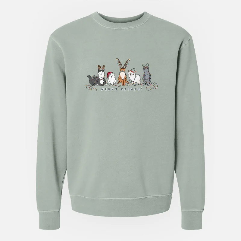 Merry Catmas - Unisex Pigment Dyed Crew Sweatshirt Hoodie with Patch Decorative Personalized