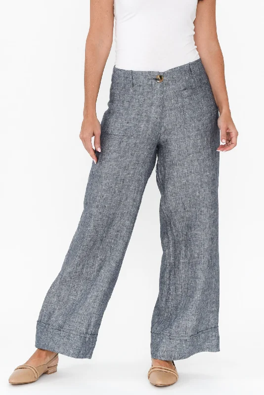 Joss Grey Linen Wide Leg Pants Formal Wide-Leg Pants