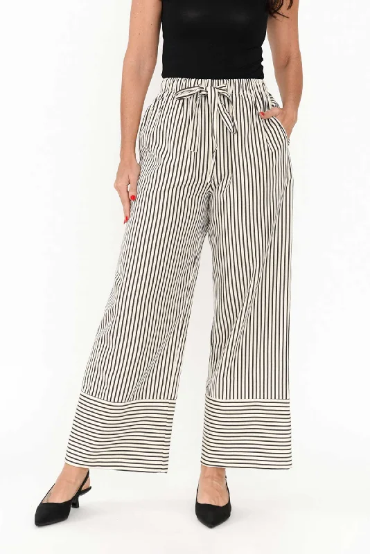Portia Black Stripe Drawstring Pants Classic Pleated Pants