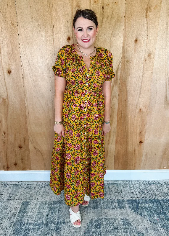 Smocked Top Tiered Dress in Marigold Tunics Luxurious high-end