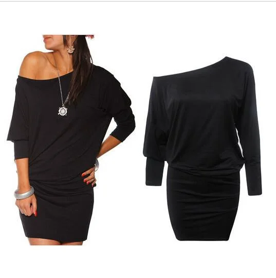 Womens Long Sleeve Off Shoulder Mini Batwing Tunic Short Dress Long Top short vestidos dress party dresses Chiffon Maxi Beach
