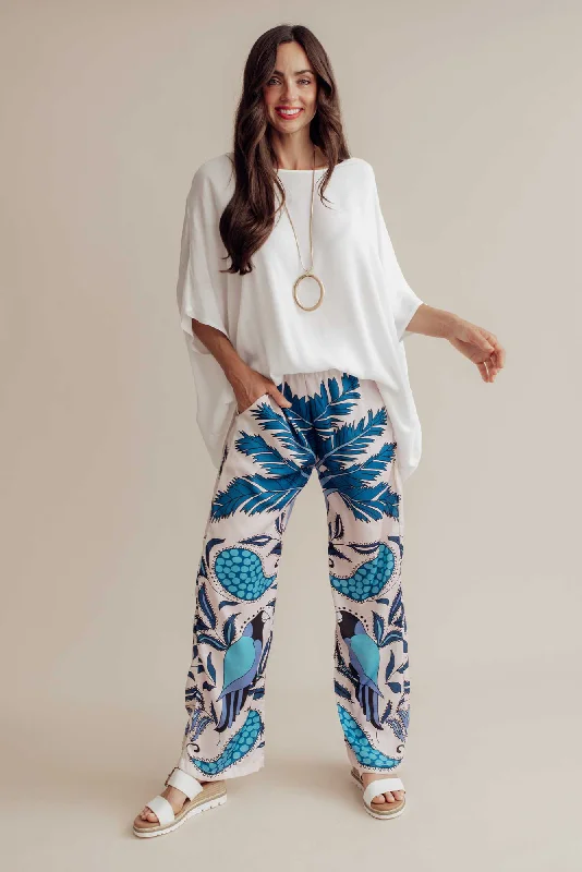 Sona Blue Tropical Wide Leg Pants Trendy Work Pants