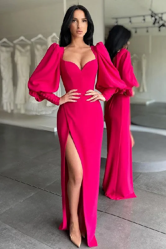 Modern Bubble sleeves Sweetheart Red Side-cut Mermaid Evening Prom Dresses