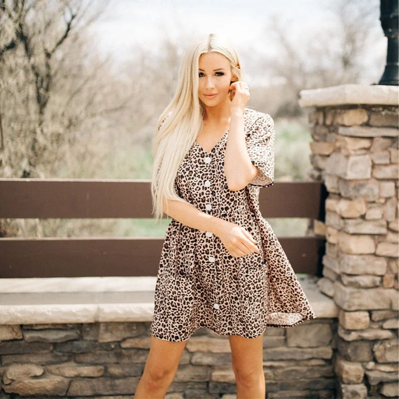 Cheetah Print Button Dress Tunics Designer luxury