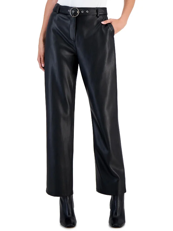 Womens Faux Leather Ankle Pants Casual Yoga Pants