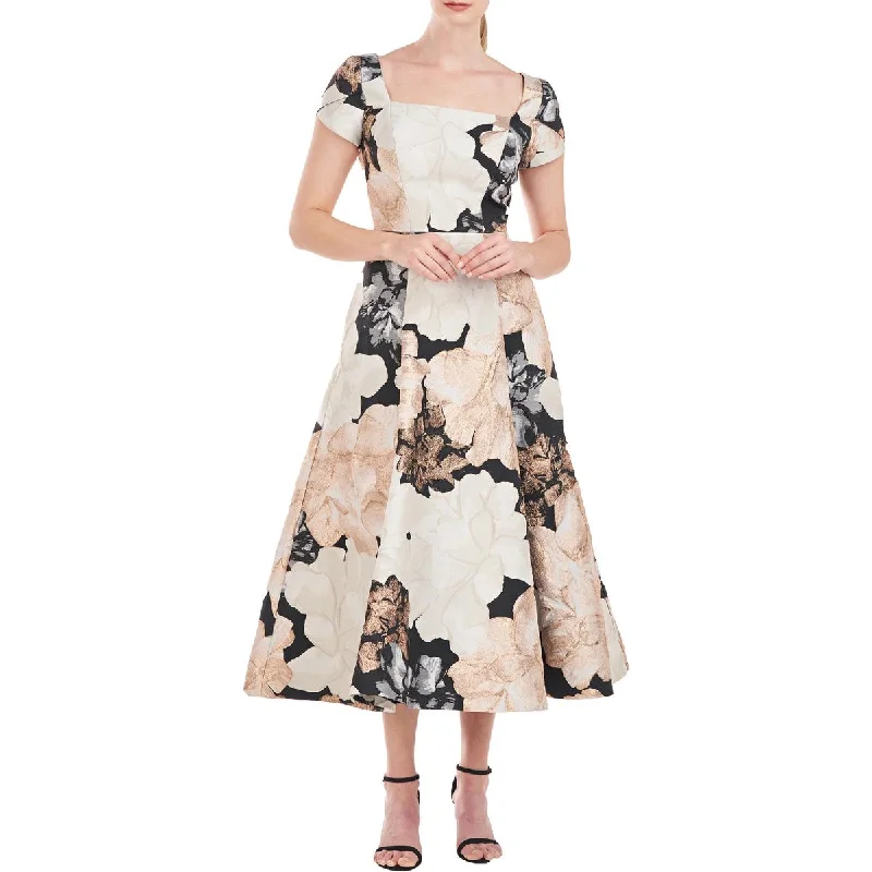 Hollts Womens Metallic Midi Cocktail And Party Dress Pencil Length Work