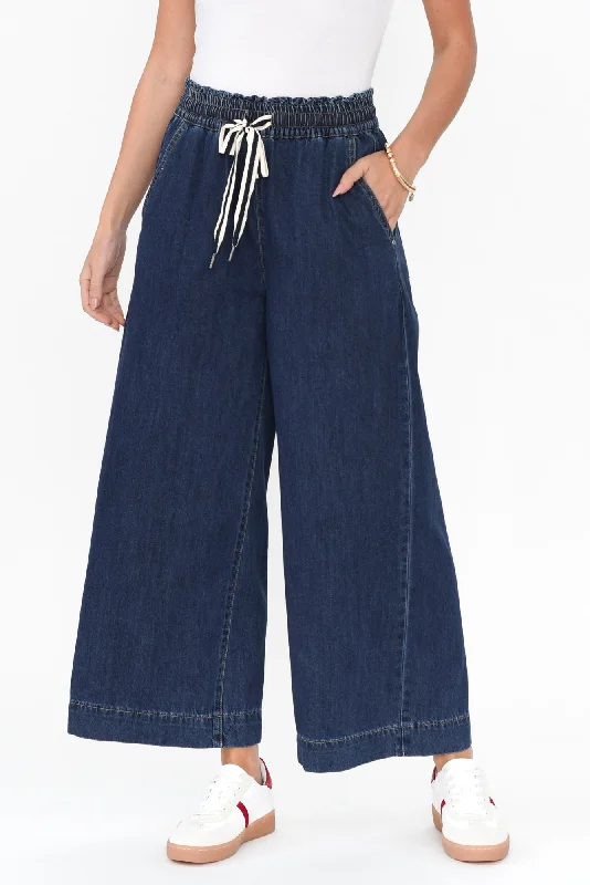 Greta Dark Denim Wide Leg Pants Sleek Black Pants