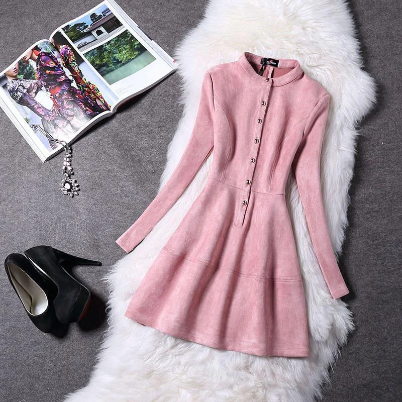 Women Dress Long Sleeve Suede Spring Elegant Casual Bodycon Prom Party Dress Slim Vestidos Tunics Chic fashionable