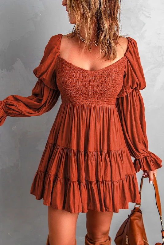 Boho Ruffled Smock Dress empire Waist empire