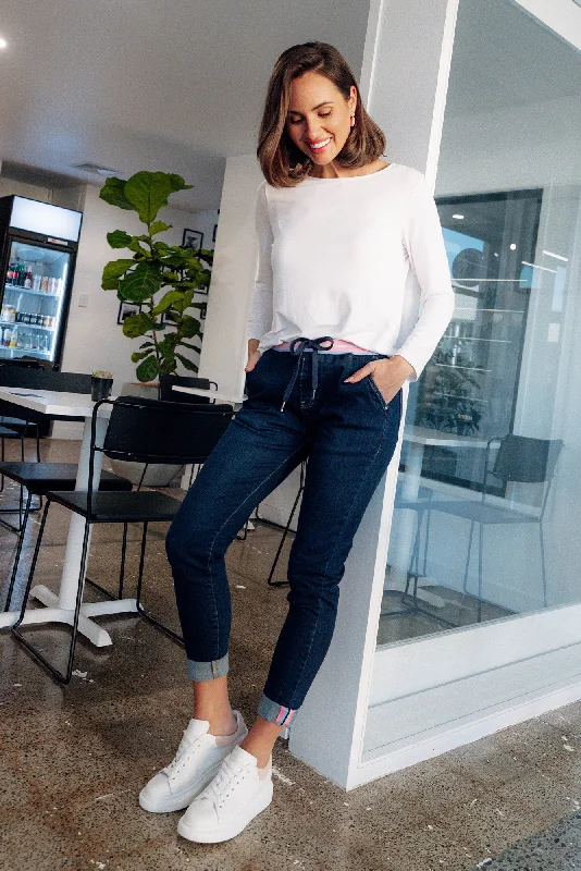 Arielle Dark Denim Jogger Pants Soft Sweatpants Style