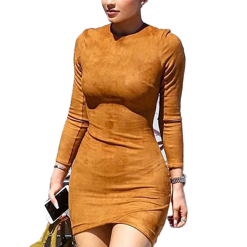Long Sleeve Slim Party Dress Women Winter Dresses Kylie Jenner Skin Tight Faux Suede Bodycon Dress D63308R Sequined Elegant Party