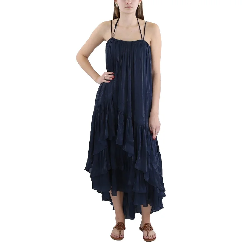Womens Hi-Low Pleated Cocktail And Party Dress Tunics Spring floral