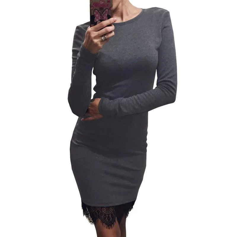 Kaywide Lace Patchwork Women Dress O Neck Casual Bodycon Party dresses With Tassel Plus Size Long Sleeve Ladis Dress Vestidos Tunics Favorite customer
