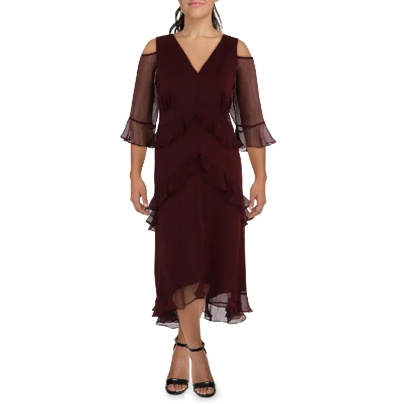 Plus Womens Cold Shoulder Ruffled Cocktail And Party Dress Boatneck Modish Everyday