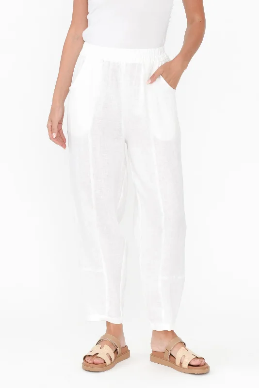 Botev White Linen Relaxed Pants Elegant Trouser Pants