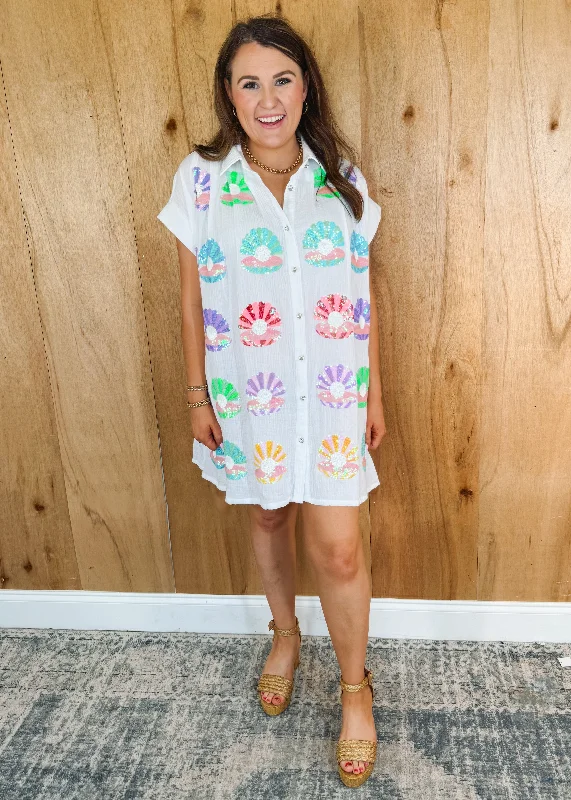 Shell Dress in White Floral Print girly