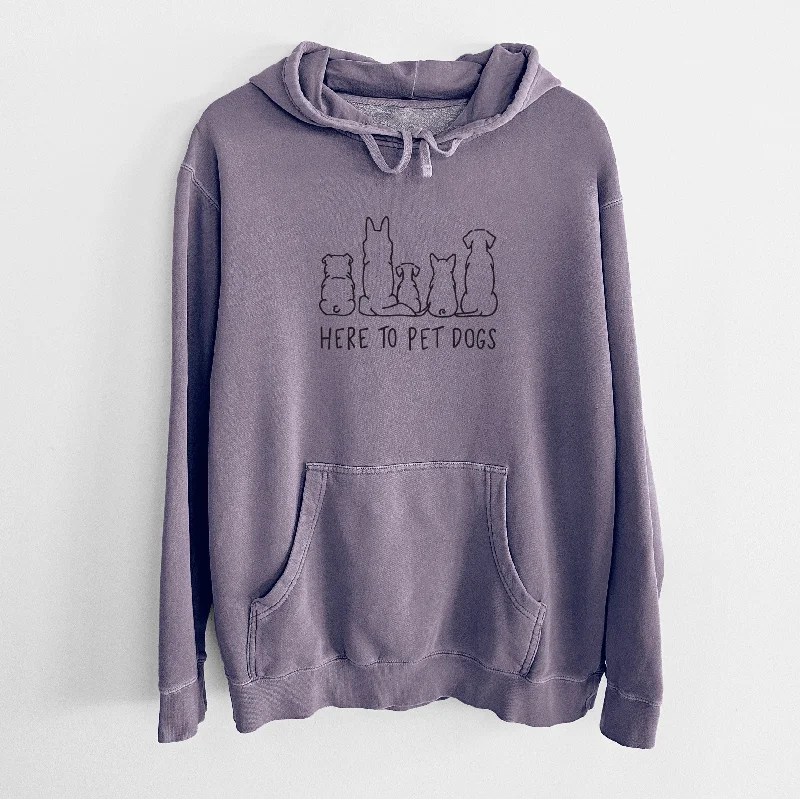 Here To Pet Dogs - Unisex Pigment Dyed Hoodie Hoodie with Hem Embroidery Detailed Premium