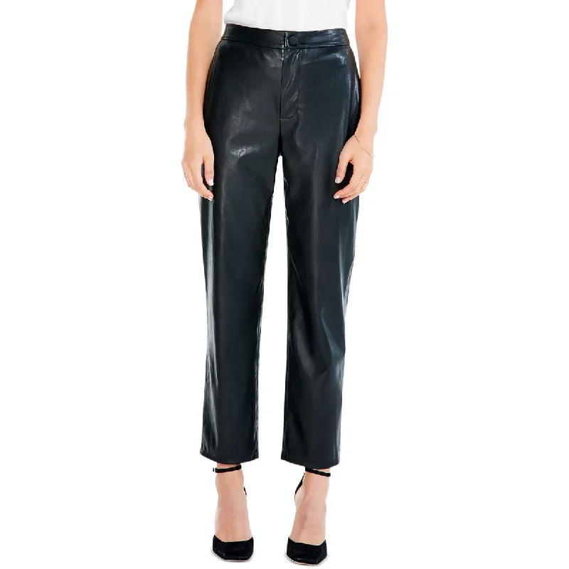 Womens Faux Leather High Rise Straight Leg Pants Elegant High-Waist Pants