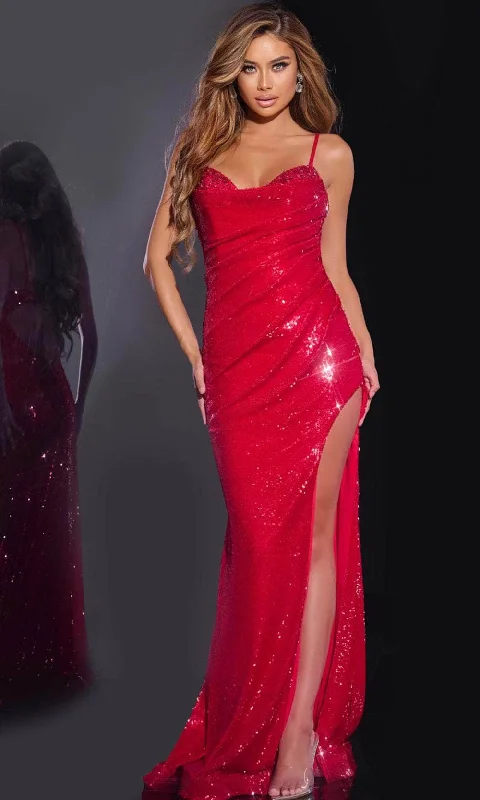 Jovani 42379 - Draped Sequin Prom Dress Floral Print girly