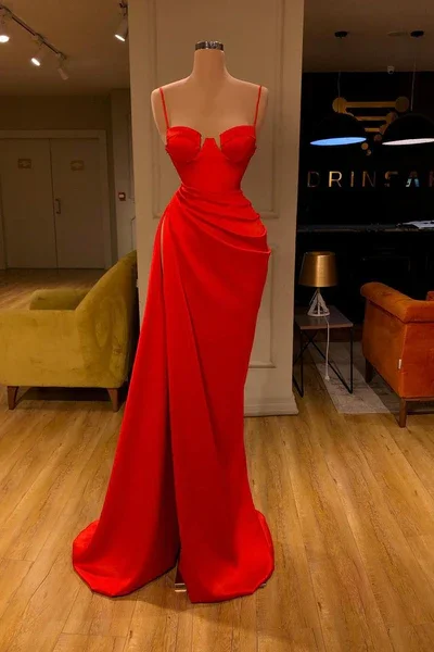 Simple Long Mermaid Spaghetti Straps  Sleeveless Prom Dress