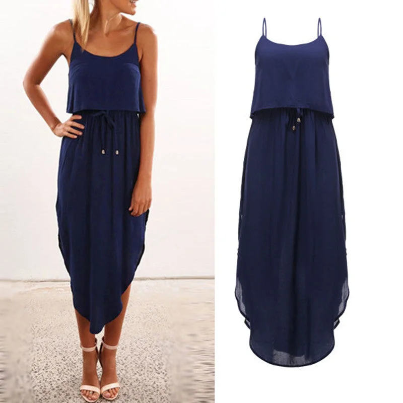 Summer Dress Womens Sleeveless Split Irregular Hem Party Dresses Straps Backless Beach Sundress Vestidos Tunics Party sparkling