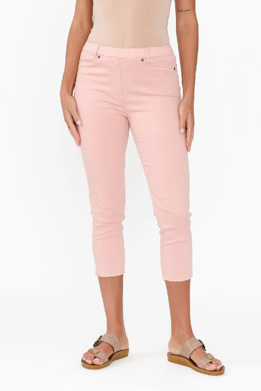 Reed Pink Stretch Cotton Capri Pants High-Waist Trousers