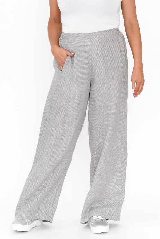 Xandra Grey Linen Pocket Pants Trendy Printed Pants