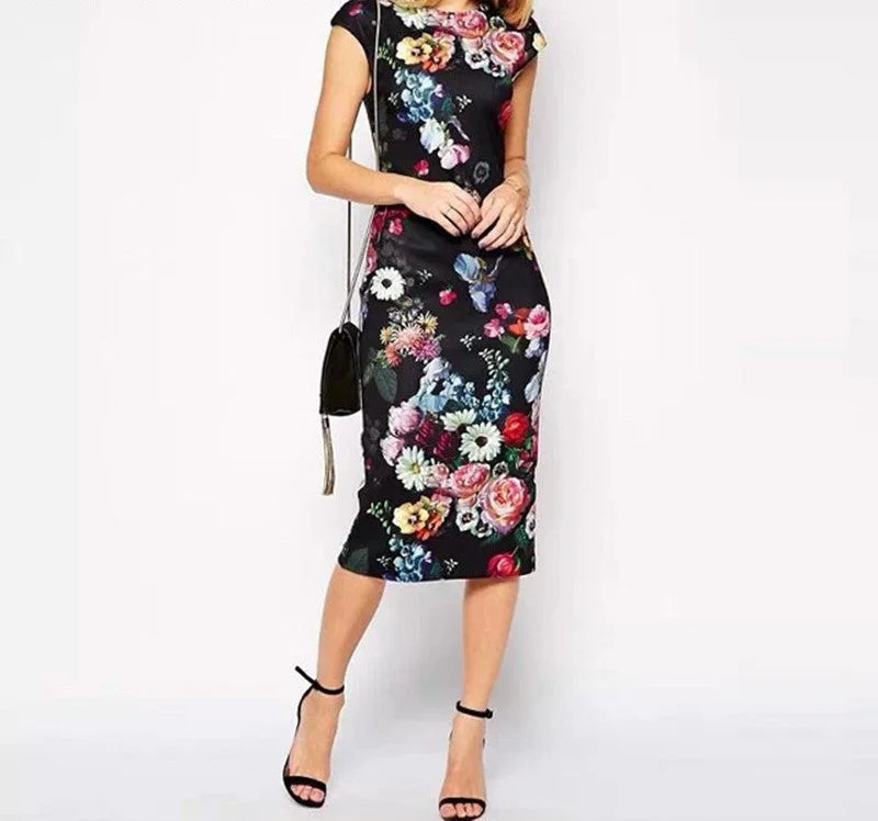 Autumn Beach Dresses Elegant Slim Women's Dresses Pencil Vestidos Floral Bodycon Long Party Dresses Tunics Versatile stylish