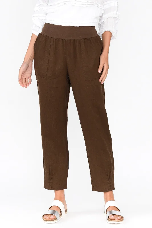 Tatum Chocolate Linen Pants Modern Stretch Trousers