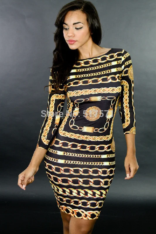 Dress Retro Chains Printed Vestidos Celebrity Brand Club Bandage Party Dress Tunics Polka dots