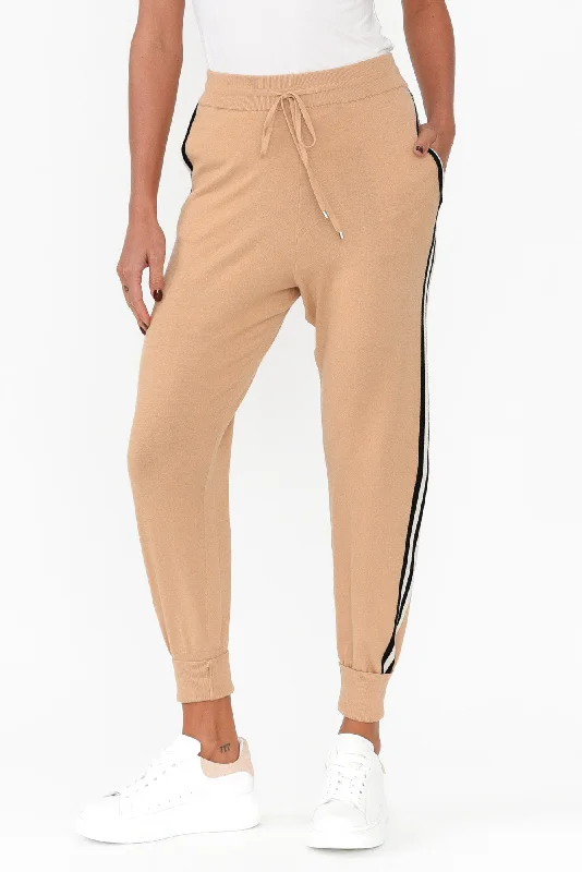 Aida Natural Stripe Knit Pants Stylish Elastic Waist Pants