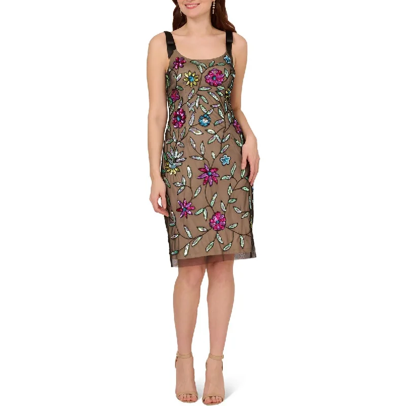 Womens Sequined Floral Cocktail And Party Dress Tunics Silk luxurious