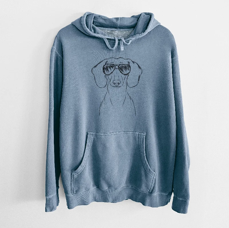 Aviator Hans the Dachshund - Unisex Pigment Dyed Hoodie Hoodie with Raw Hem Edgy Unfinished