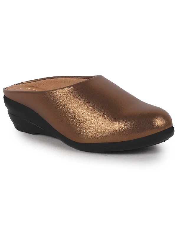 Women Copper Shimmery Platform Wedge Heel Back Open Slip On Shoes for Party|Formal Dress Ballerina|Lightweight All Day Formal Shoes Tunics Prom sequined