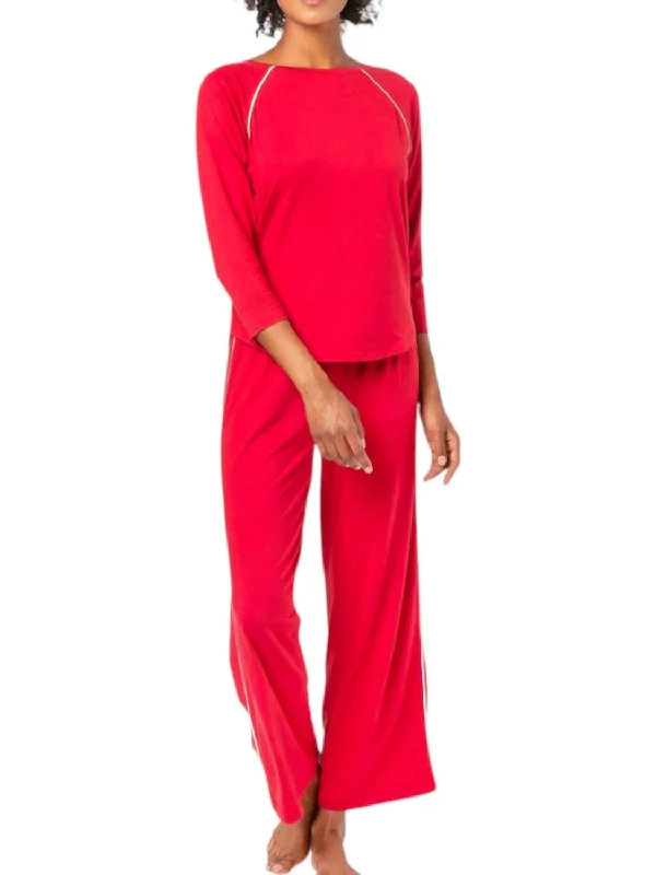 Women's 3/4 Sleeve Pant Set In Garnet Comfortable Pleated Pants