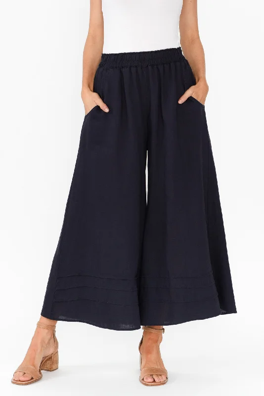 Kaleo Navy Linen Blend Pants Comfortable Pleated Pants