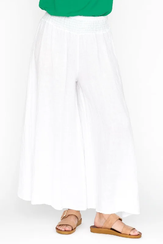 Rumi White Wide Leg Linen Pants Casual Sweatpants Style