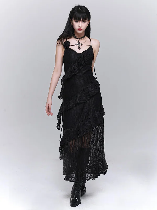 Wave Lace Design Spiral Ruffle Cami Dress LAD0074