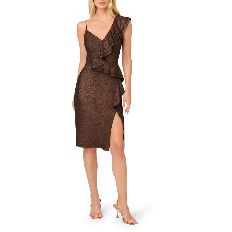 Womens Foiled Knit Cocktail And Party Dress Crew Neckline Sporty