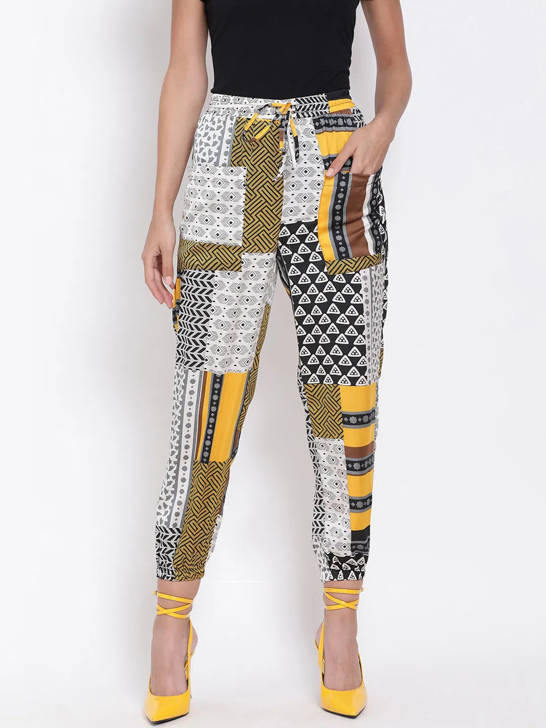 Multicoloured Abstract Print Pants Cozy Jogger Leggings