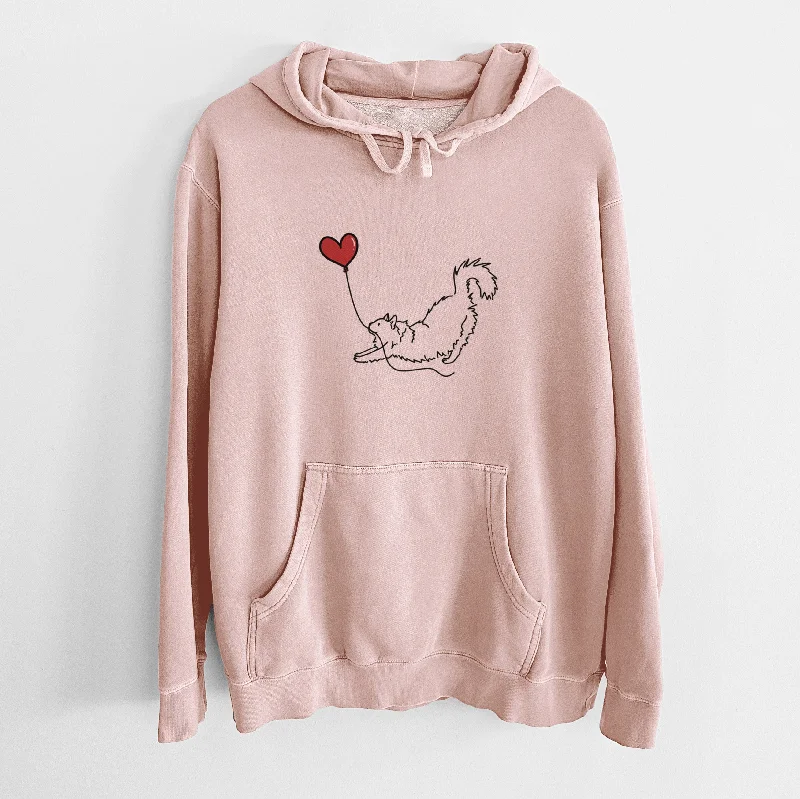 Domestic Long Hair Cat Heart String - Unisex Pigment Dyed Hoodie Hoodie with Hem Contrast Bold Stylish