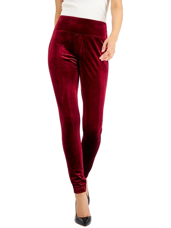 Petites Womens Velvet Cuffed Skinny Pants High-Waist Jeans